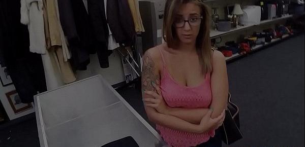  Busty pawnshop babe in glasses cocksucking
